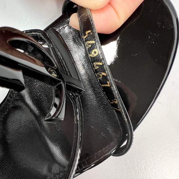 YSL Yves Saint Laurent Black Leather Cassandra Logo Sandals Sandal High Heels - Picture 6 of 9